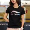 Li Ning Sports Fashion Series Large Logo Print Round Neck Pullover Short Sleeve T-Shirt Women T-Shirts Black AHSP302-2