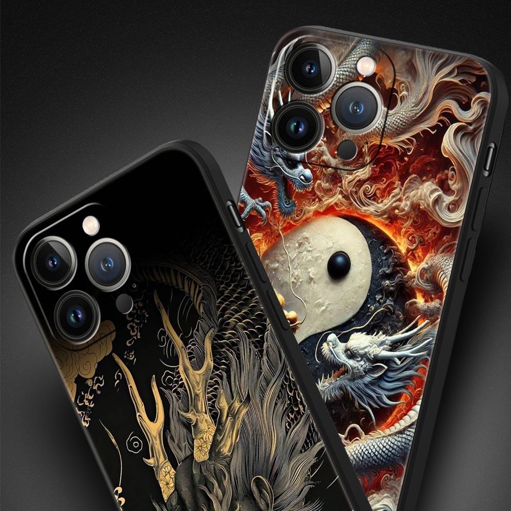 Chinoiserie Loong Flower Dragon Phone Case Cover for iPhone 17 16 15 14 13 12 11 Pro Max 17 Air Plus Shockproof Soft TPU Shell