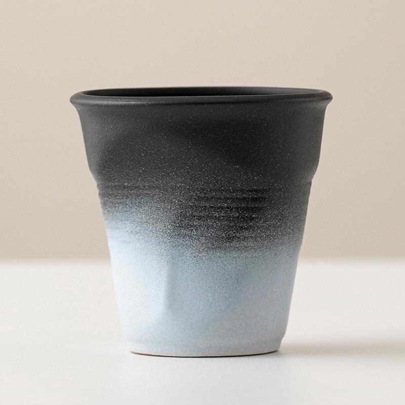 Coarse pottery espresso cup creative ceramic hand pinch pleated cup irregular origami cup retro latte cup teacup