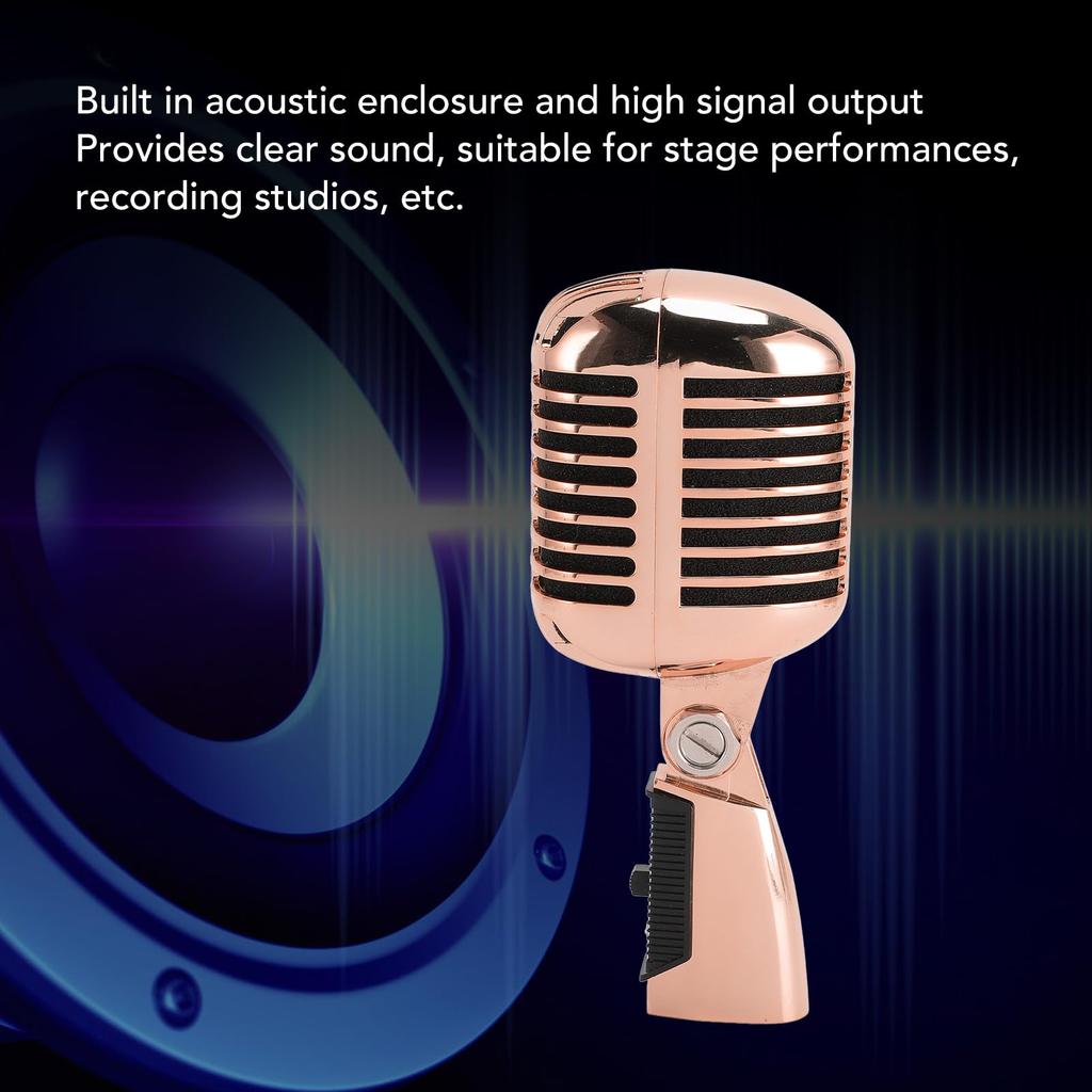 Luocute Classic Retro Dynamic Vocal Microphone Rose Gold Vintage Cardioid Unidirectional Self-Tension Rotation KTV Studio Recording