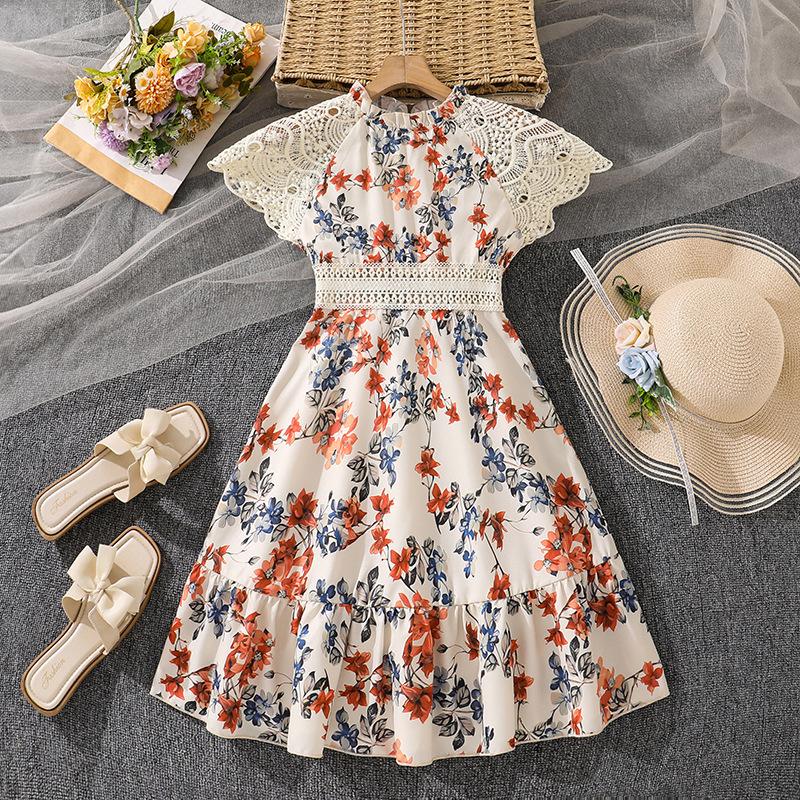 Girls  Fashionable Dress for Summer, Elegant Lace Children s Dress 130cm=8Y