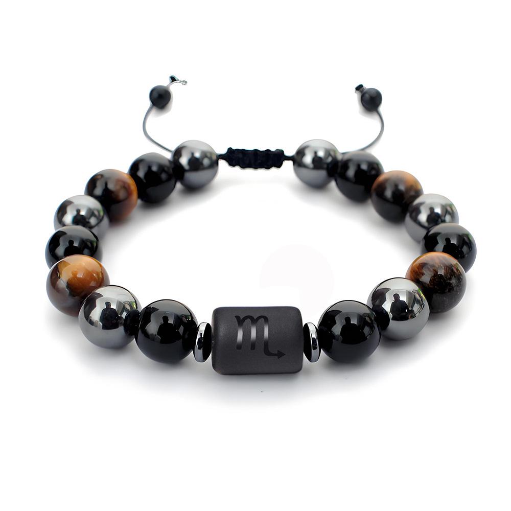 

Twelve Constellations Tiger Eye & Black Hematite Hand-Woven Bracelet