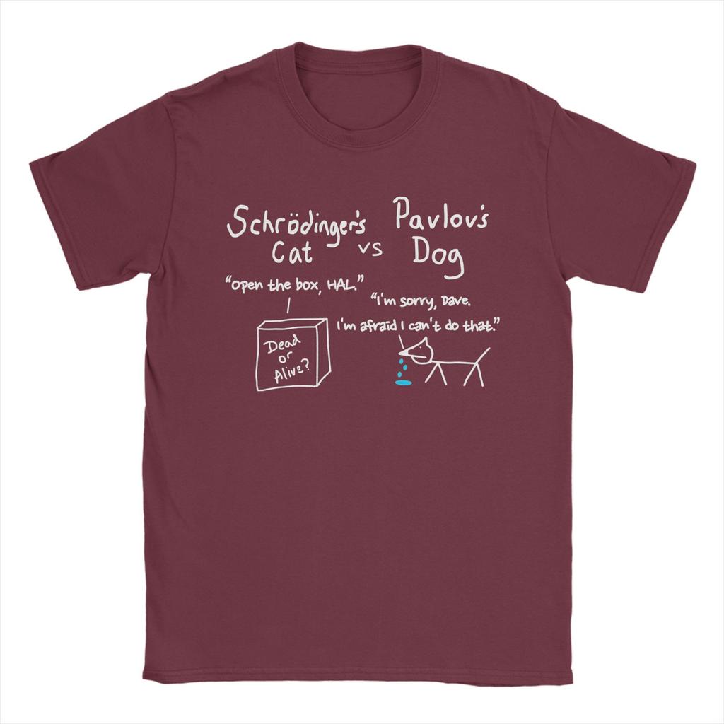 Vintage Schrödinger's Katze und Pawlows Hund T-Shirts für Herren O-Ausschnitt 100% Baumwolle T-Shirts Kurzarm T-Shirts Sommeroberteile