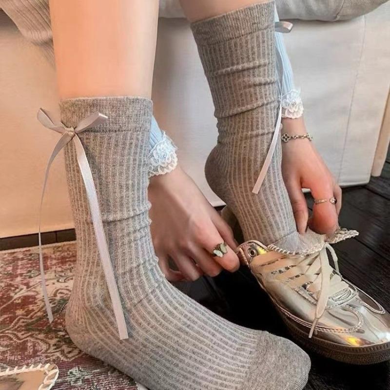 

Однотонные женские носки с бантом, не скатывающиеся, дышащие и удобные, в сочетании с туфлями Мэри Джейн и носками до середины икры 1 pair серый