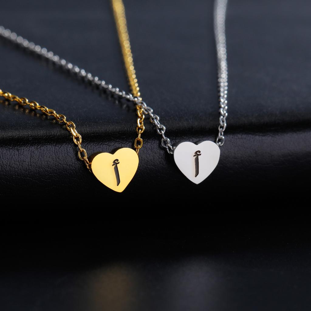 Cazador Arabic Letter Mini Heart Necklace for Women Stainless Steel Arab Alphabet Pendant Choker Chain Necklaces Jewelry 2026
