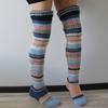 Women Vintage Colorful Striped Knitted Thigh High Tube Stockings Preppy Style Slouchy Over Knee Boot Socks Leg Warmers