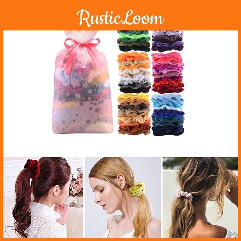 60pcs Premium Velvet Hair Scrunchy Hair Band Women Girls Hair Accessory Bag Gift