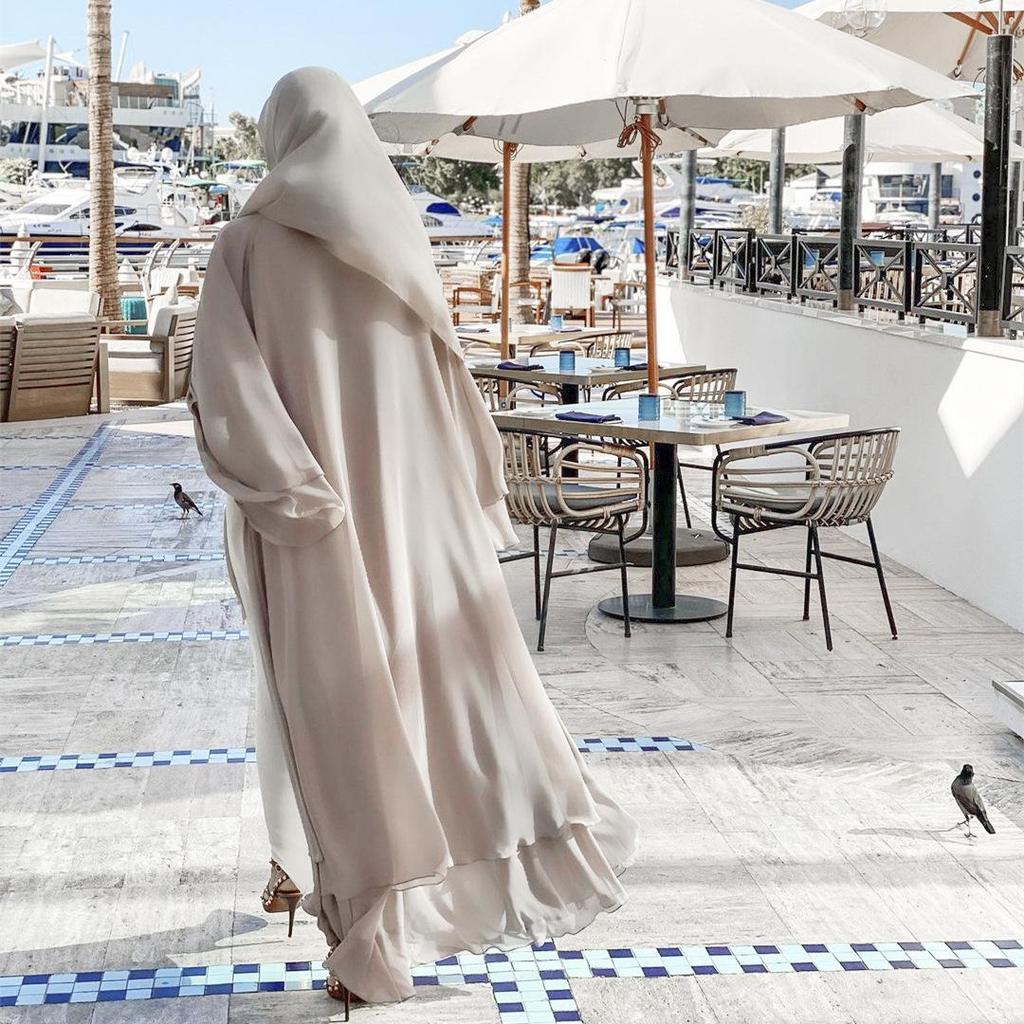 Muslim Plus Size Women's Apricot Cardigan: Sun Protection Long Robe Dress 2023