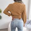 Women's Fashion Casual Fall And Winter Three-dimensional Diamond Round Neck Long Sleeve Navel Knitted Sweater Top