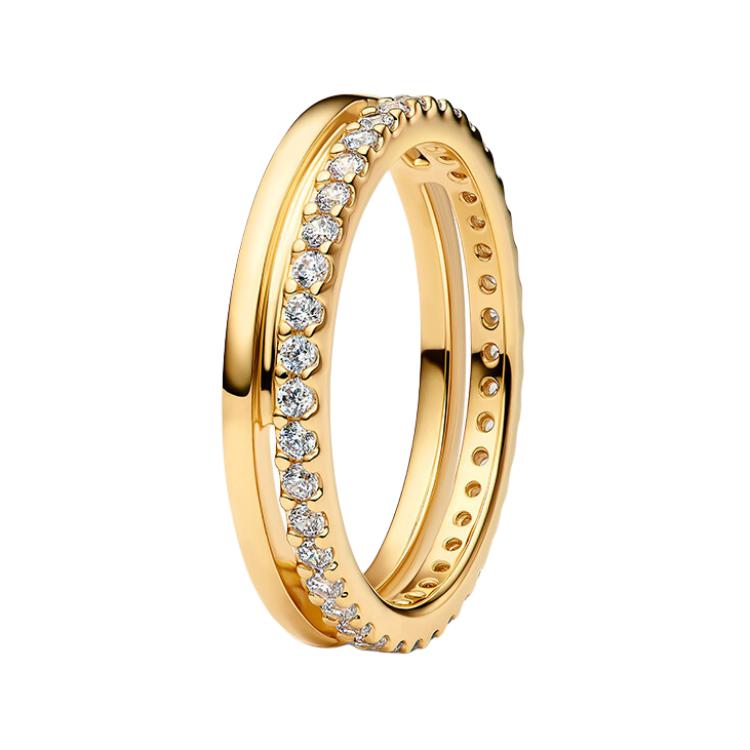 Pandora Versatile Style Gold Plated Copper Silver Alloy Ring Women rings 163799C01 Box,48MM