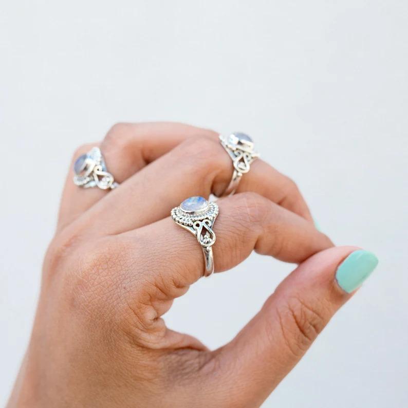 Moonstone Gemstone Ring, Solid 925 Sterling Silver Ring, Bohemian Ring, Statement Ring, Birthstone Ring, Anniversary Ring, Stacking Ring