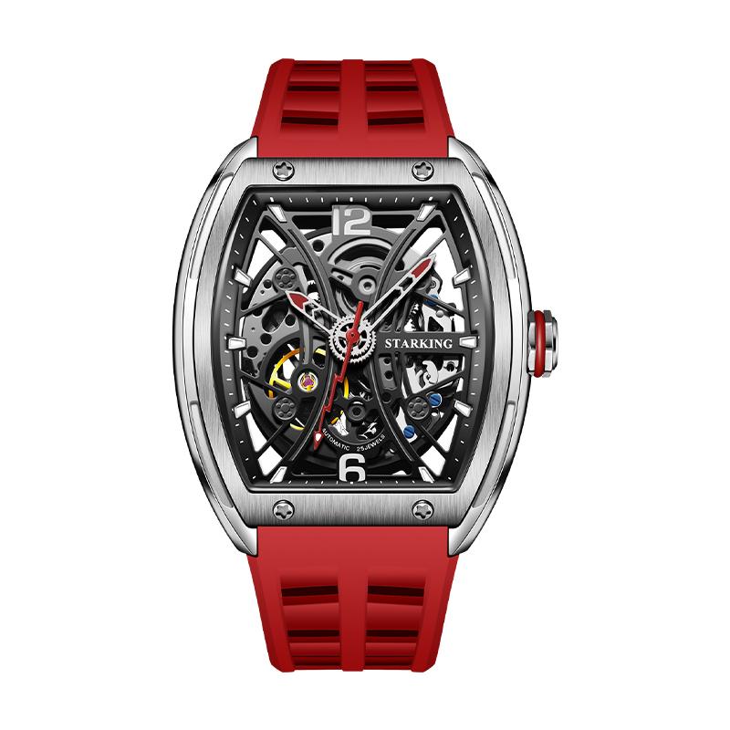 STARKING Men's Automatic Mechanical Watch Waterproof Wear-resistant Luminous Tonneau Watch Silicone Strap Casual Sport Watches