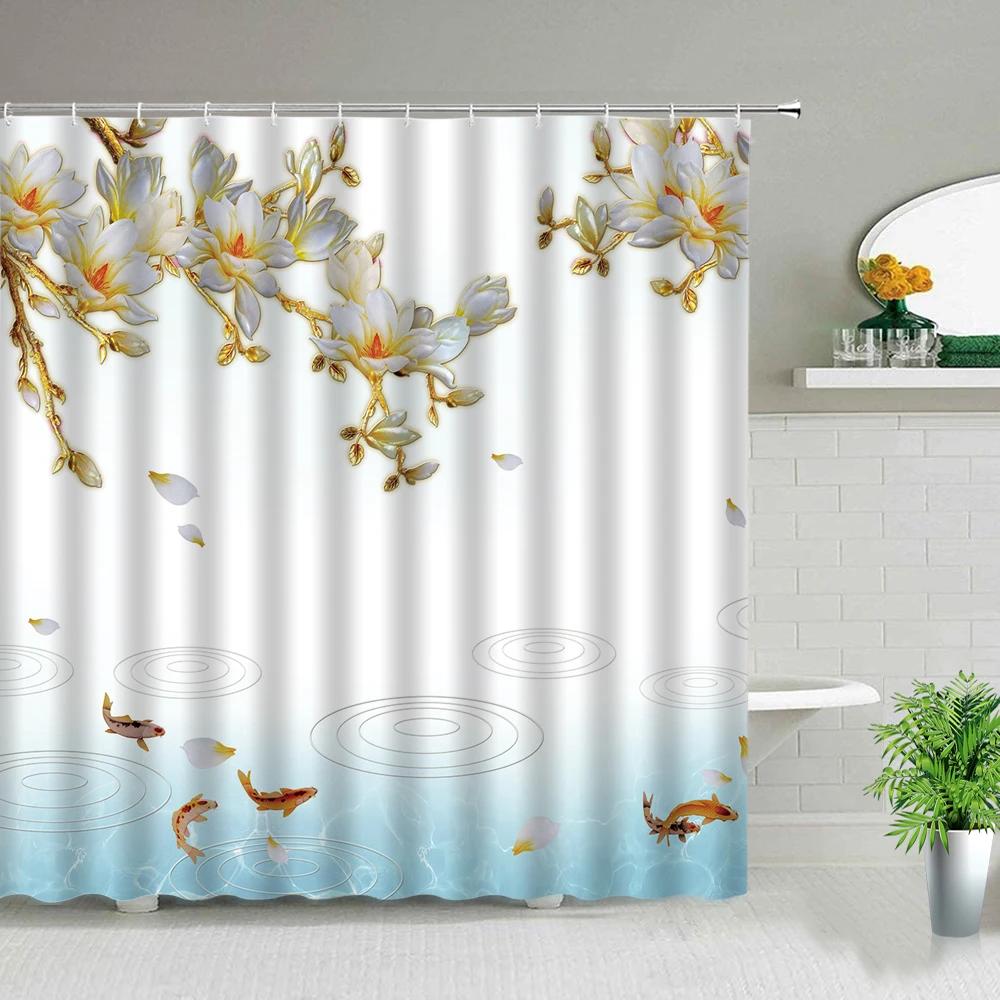 Flowers Plant Shower Curtains 3D Simple Purple Dandelion Flower Printing Polyester Home Decoration Waterproof Bathroom Curtain