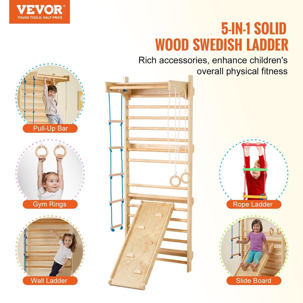Schwedische Sprossenwand Kletterwand 5 in 1 Holz Indoor Spielplatz Kletterspielzeug