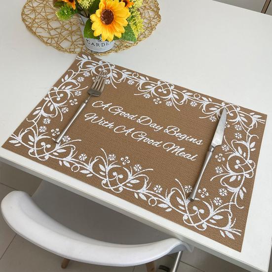 Vintage Letter Placemat Waterproof Heat-Resistant Non-slip Heat Insulation Dishwasher Safe Rectangle Dining Table Protection Decoration Pad