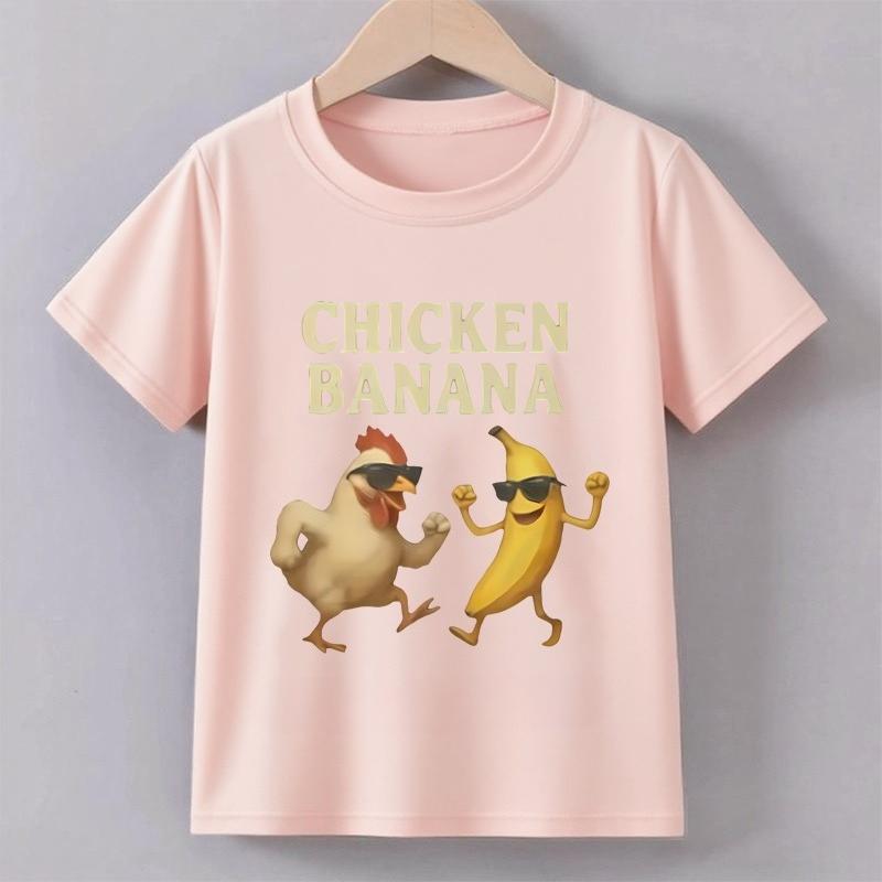 Banana Chicken Print Children Tshirts Summer Casual Fashion Funny Meme Short Sleeve Kids Tops Colorful ONeck Tshirts