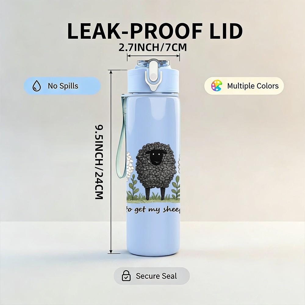 1PC Three Sheep Slogan Quote Print 750ml Color Plastic Sports Water Bottle Leakproof Flip Straw Lid Suitable for Sports Office Home Use