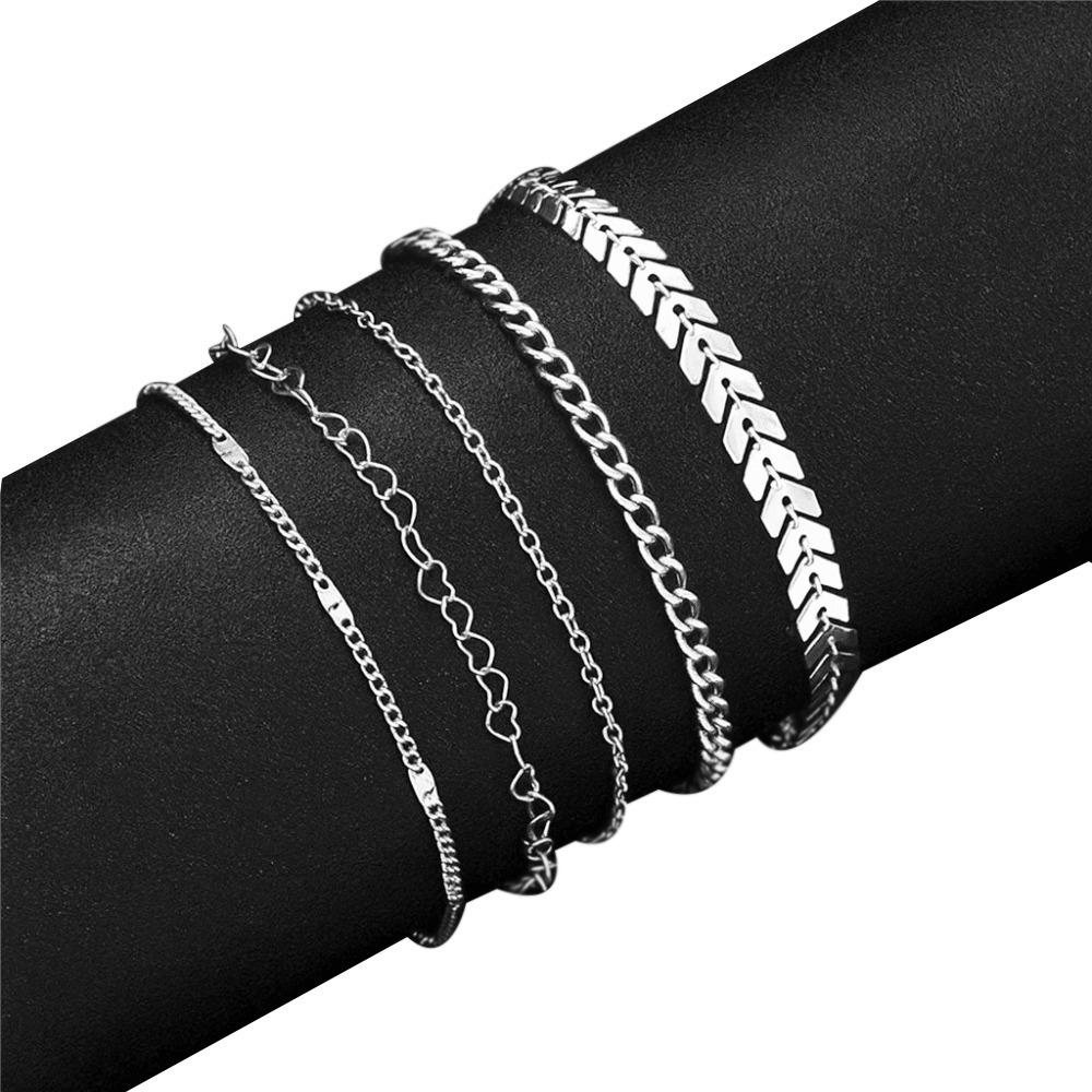 4Pcs/5Pcs Adjustable Heart Charm Anklet Pearl Charm Anklet  Women Girl Jewelry Accessories