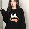 Trendy Pure Cotton Women's Long Sleeve Crew Neck T-Shirt - Chic Cartoon Design, Casual Loose Fit for Spring & Autumn 2025