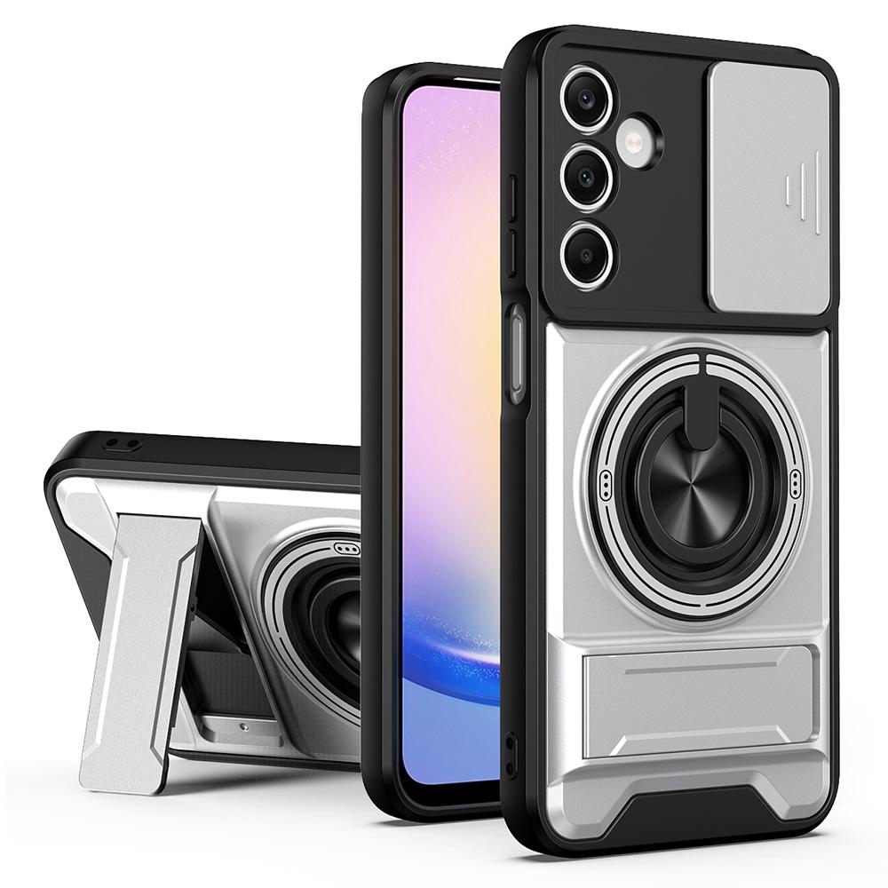 For Samsung Galaxy A25 5G (Global) (161mm) Magnetic Case Ring Holder Foldable Kickstand TPU PC Phone Cover with Camera Lens Slider