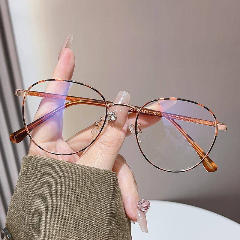 Literary Oval Frame Anti-Blue Glasses With Myopia Flat Glasses Xiaohongshu Tr Retro Frames