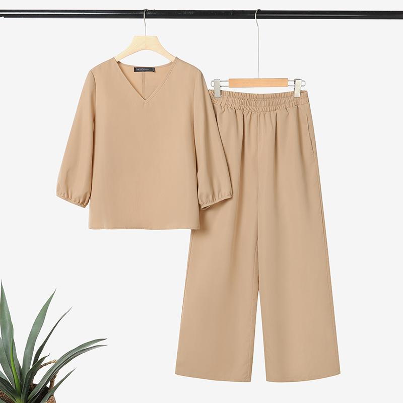 

ZANZEA Женский Блузка с длинным рукавом и V-образным вырезом и брюки Повседневные костюмы-двойки 3XL хаки