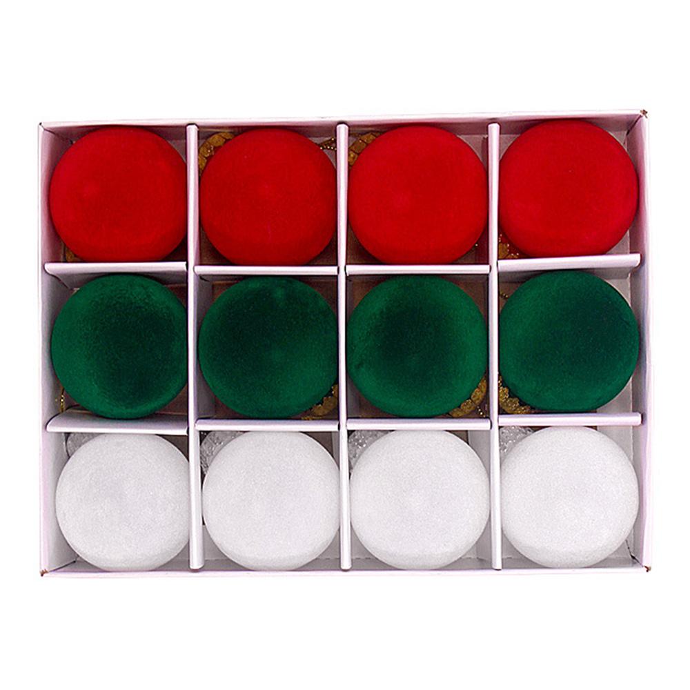 12Pcs/Set Flocking+PET Christmas Tree Ball Ornament Xmas Decorative Hanging Decoration