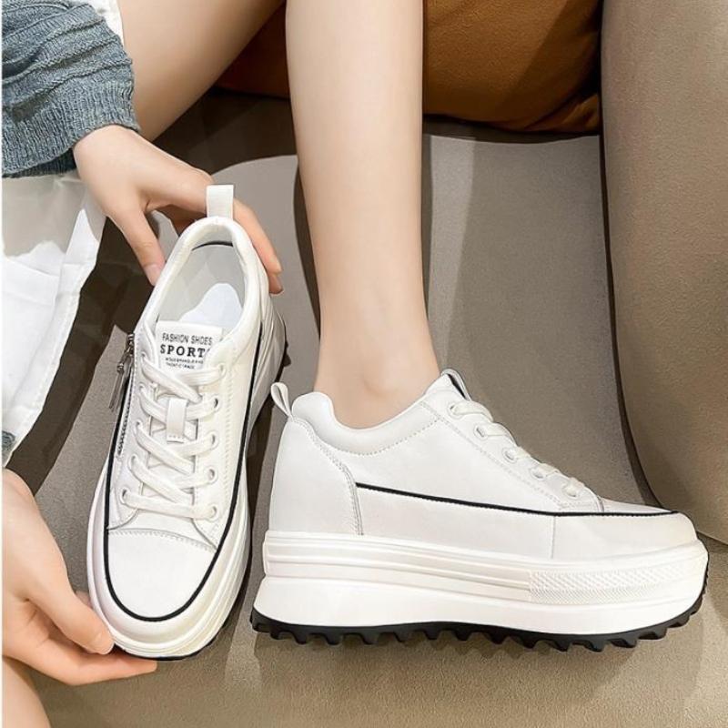 Fashion 2025 New 8.5cm Women dermis Sneakers Autumn Winter Hidden Heel Casual Shoes Side Zip Women White Platform White shoes 34 40
