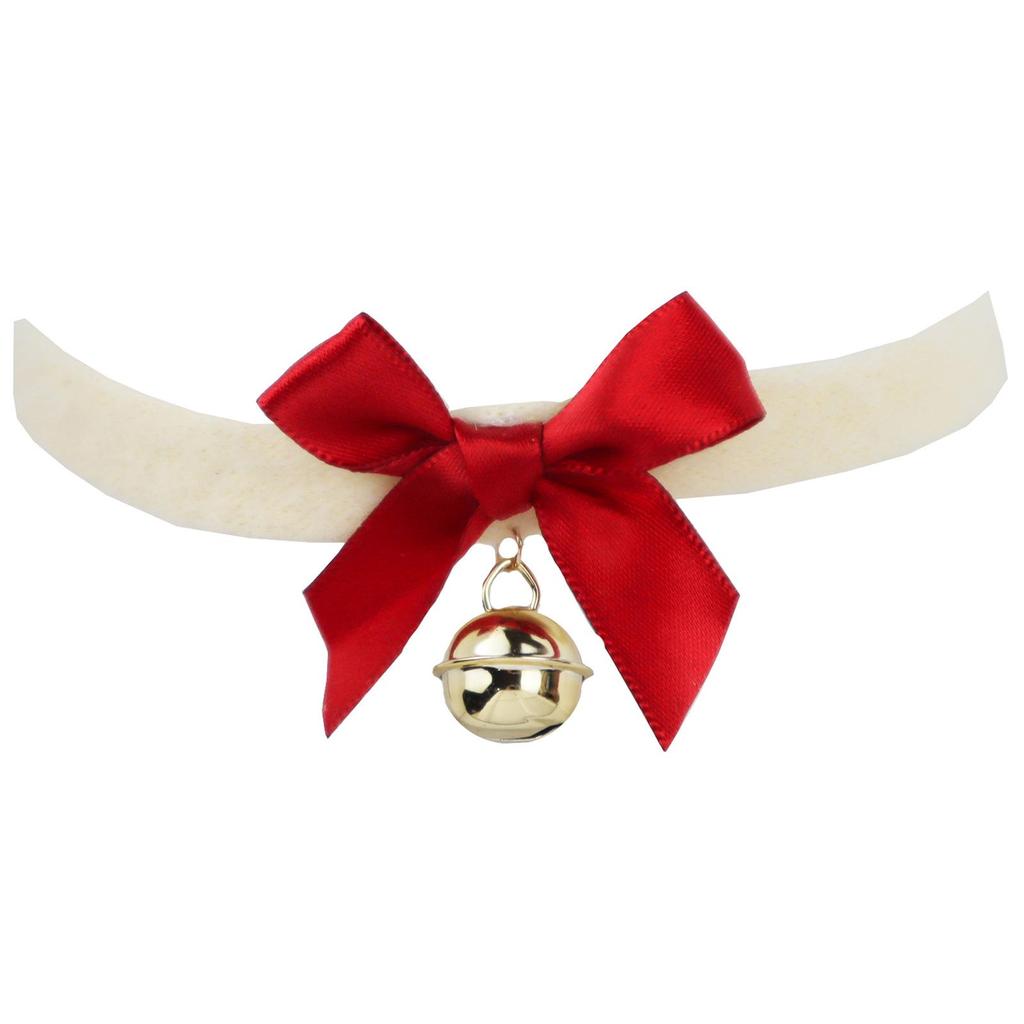 Flauschige Weihnachtsanhänger Choker-Halskette mit Glocke und Schleife