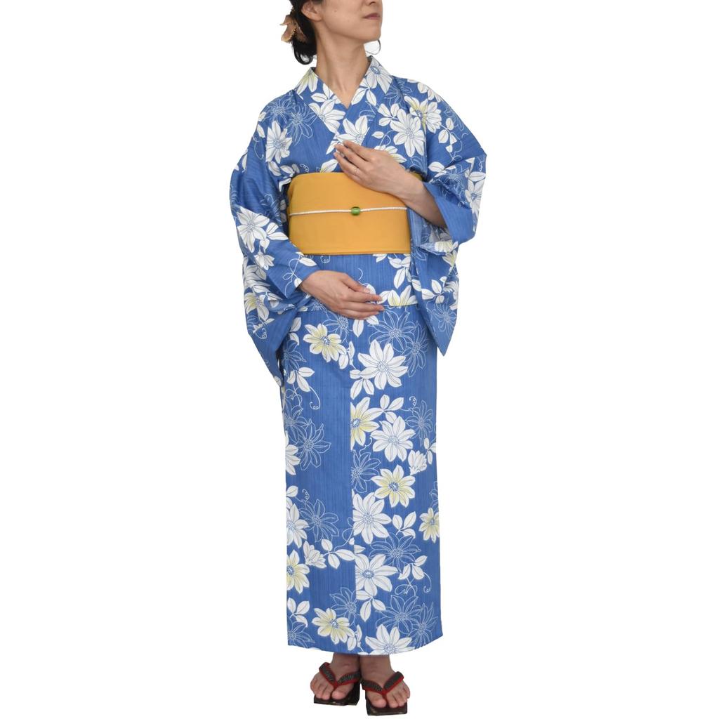 Yukata pour Taille Yukata Facile à Pavimenter Bleu (VOIR) [Facile Adultes, Tessen, M-L 72037] Yukata, Robe, Motif,