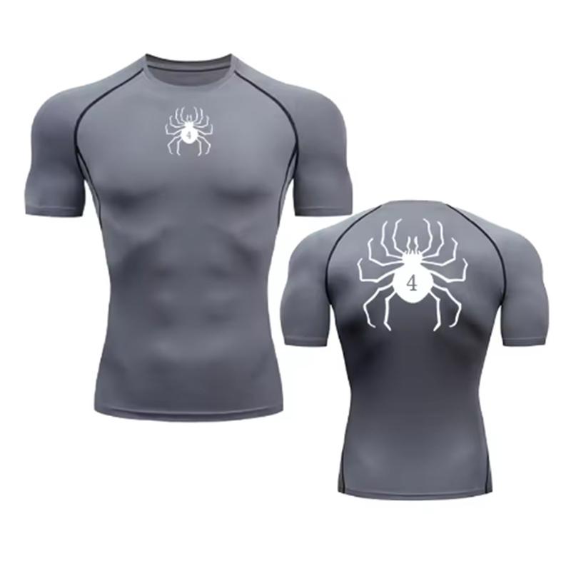 Spider Print Compression Shirts for Men Gym Workout Fitness Undershirts Short Sleeve Quick Dry Athletic T-Shirt Tops Sportswear