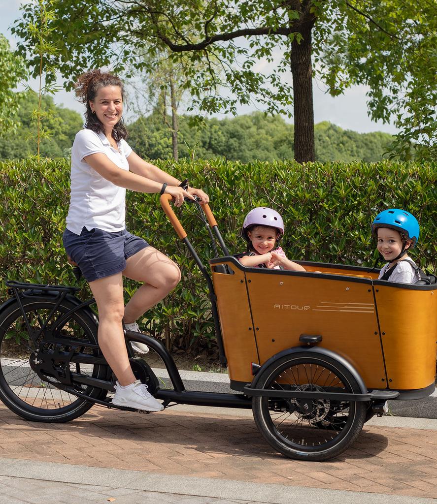 Family C 250W Mid-Drive Electric Cargo Bike for Kids, 4 Seats, 48V 13.4Ah Battery, 20"/26" Tires