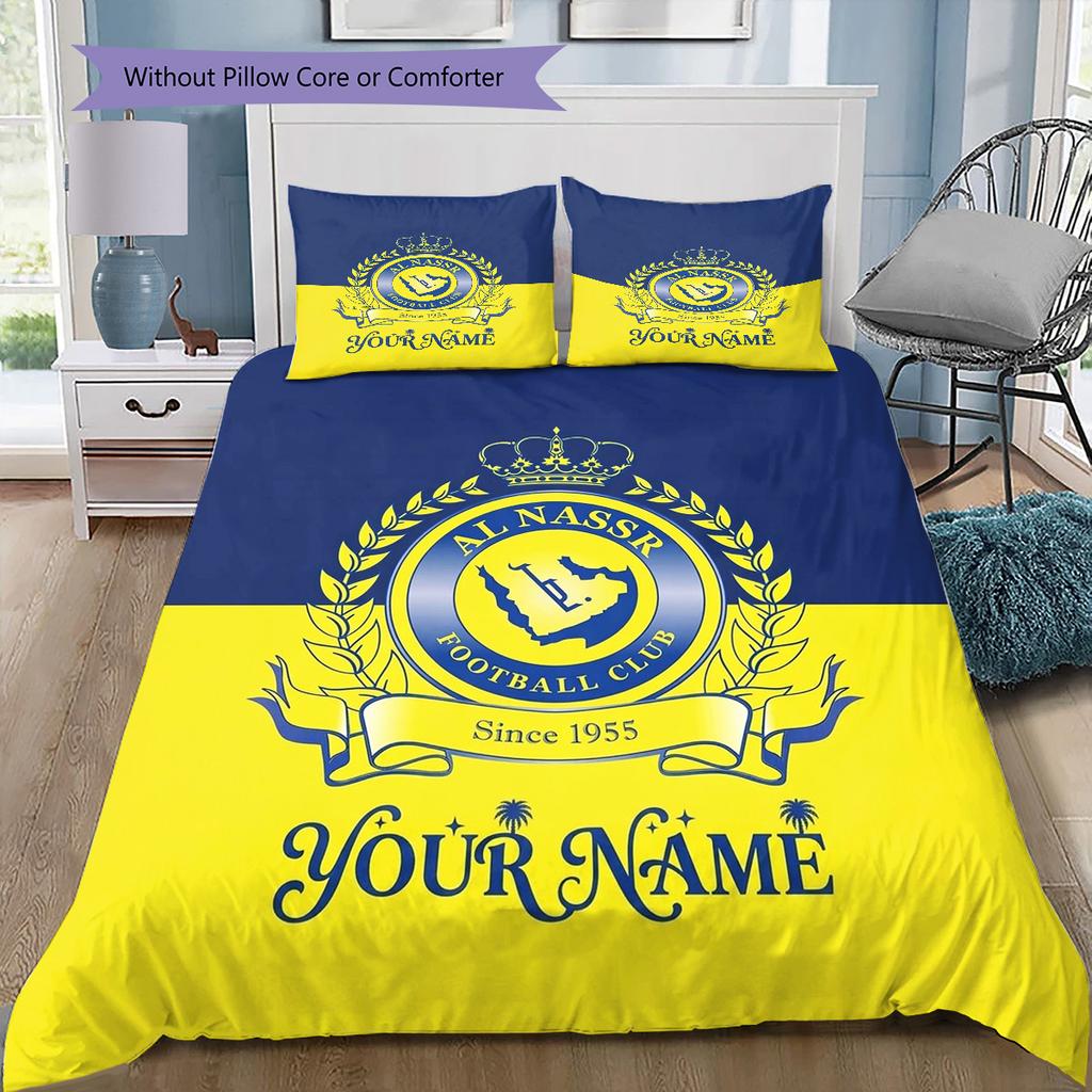 Al Nassr Crest Custom Name Pattern Bedding Quilt Set Quilt Cover Pillowcase Home Birthday Gift(1 * duvet cover + 2 * pillowcase, without core)