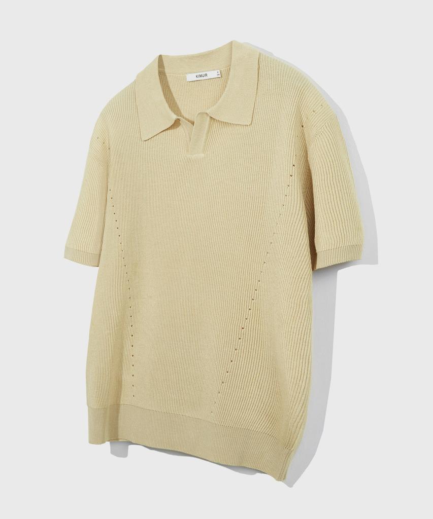 KIIMUIR Double-Layered Open Collar Half Knit_Butter