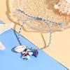 1pc Blue Bohemian Starfish Necklace - Woven Color Rope Chain with Shell/Starfish/Ceramic Pendants, Adjustable 80cm Length, Ideal