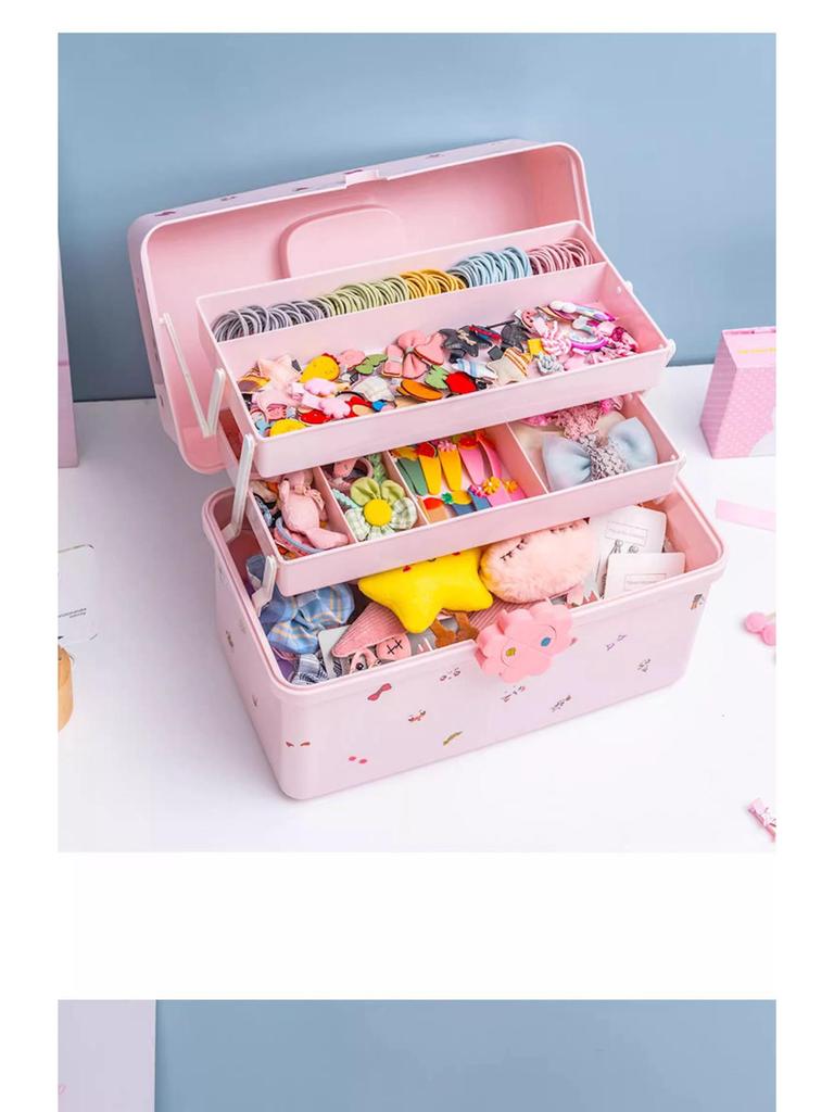 High Capacity Hair Accessories Kit: Elastic Bands, Clips, and Ornaments for Girls with Jewelry Storage Box