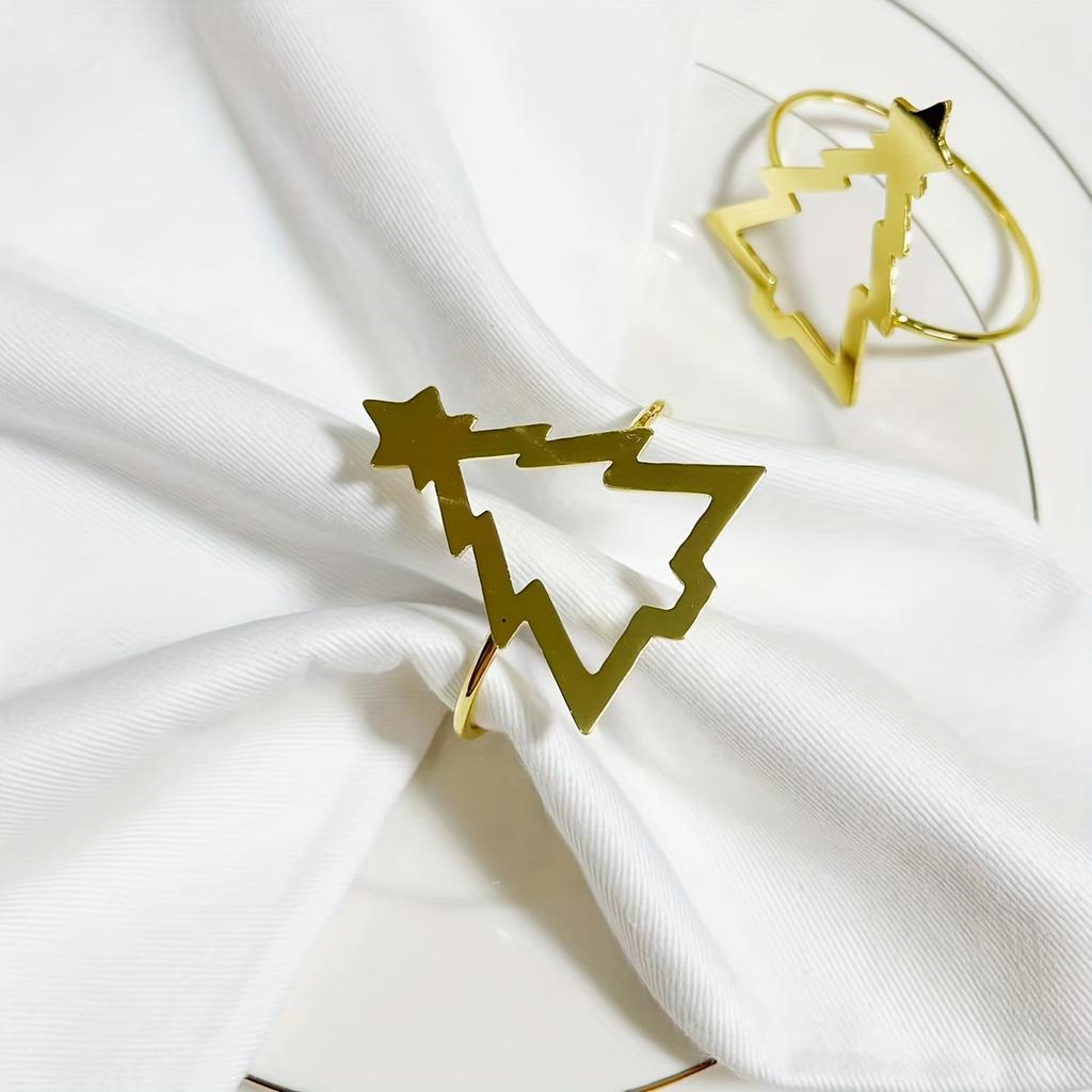 2pcs Hollow Christmas Tree Napkin Rings, Festive Table Decor Metal Napkin Holders in Golden Silvery, Party Table Accessories