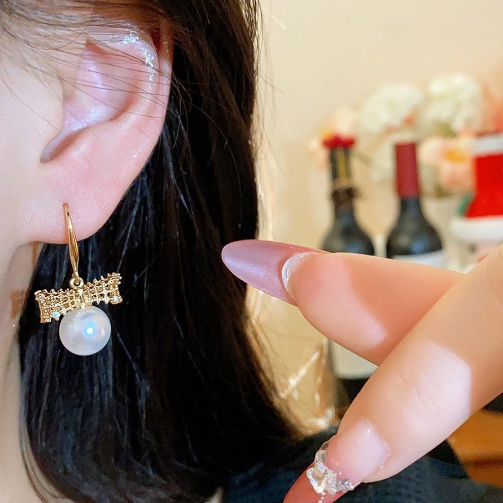 Wedding Bride Bow Pearl Long Earrings Simulation Freshwater Pearl Ear Hook Drop Earrings  Female