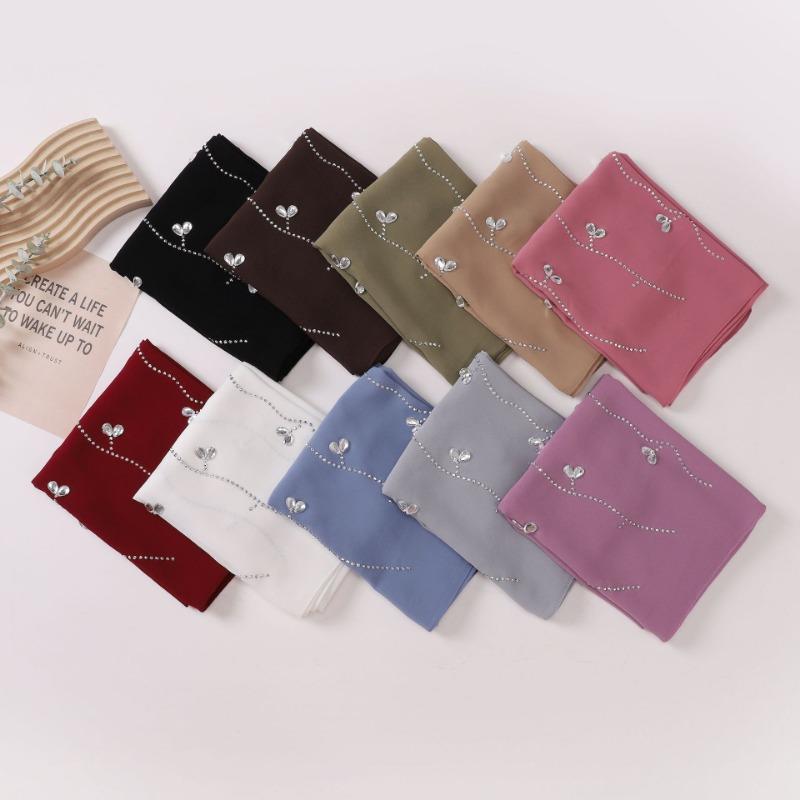 Pearl Chiffon Long Scarf With Rhinestone For African Women