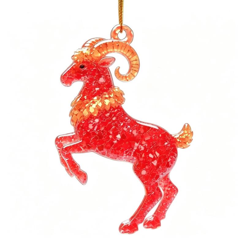 2D Acrylic Glitter Goat Pendant Creative Animal Christmas Ornament for Xmas Tree New Year Party Decoration