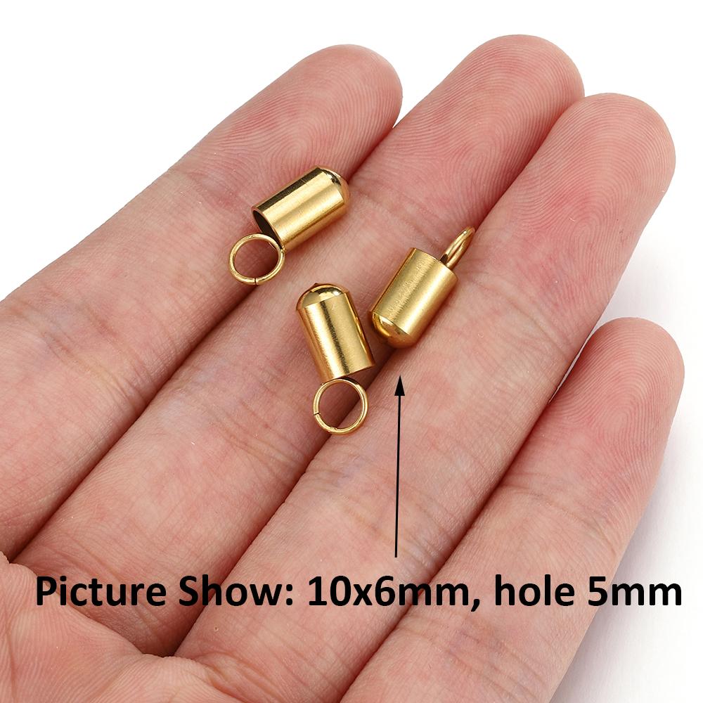 20-50pcs Gold Stainless Steel Leather End Caps Crimp Cord Wire Hole 2-5mm Crimp Clasps Fastener for Jewelry Making DIY