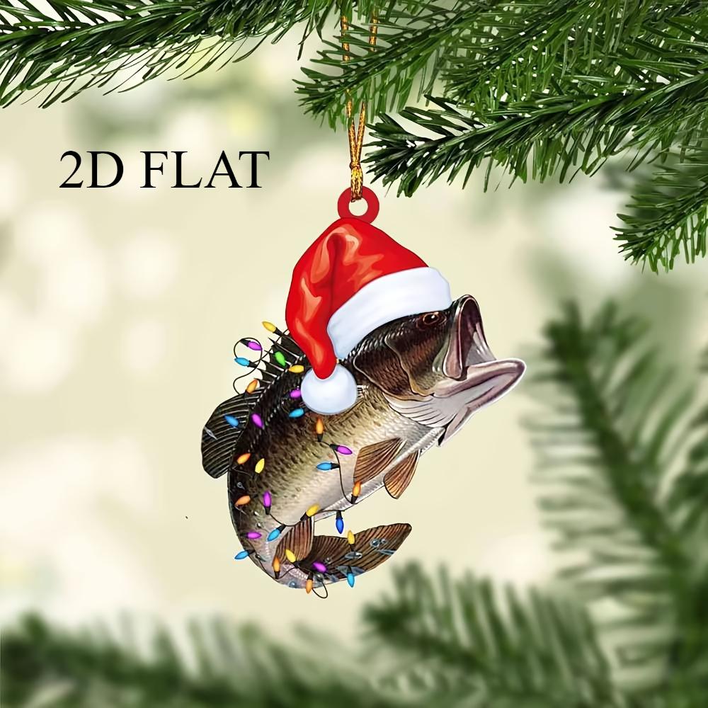 Acrylic Flat 2D Shark and Green Perch Fishing Decor - Perfect for Christmas Trees, Home Decorations and Holiday Celebrations Backpack Pendant Keychain