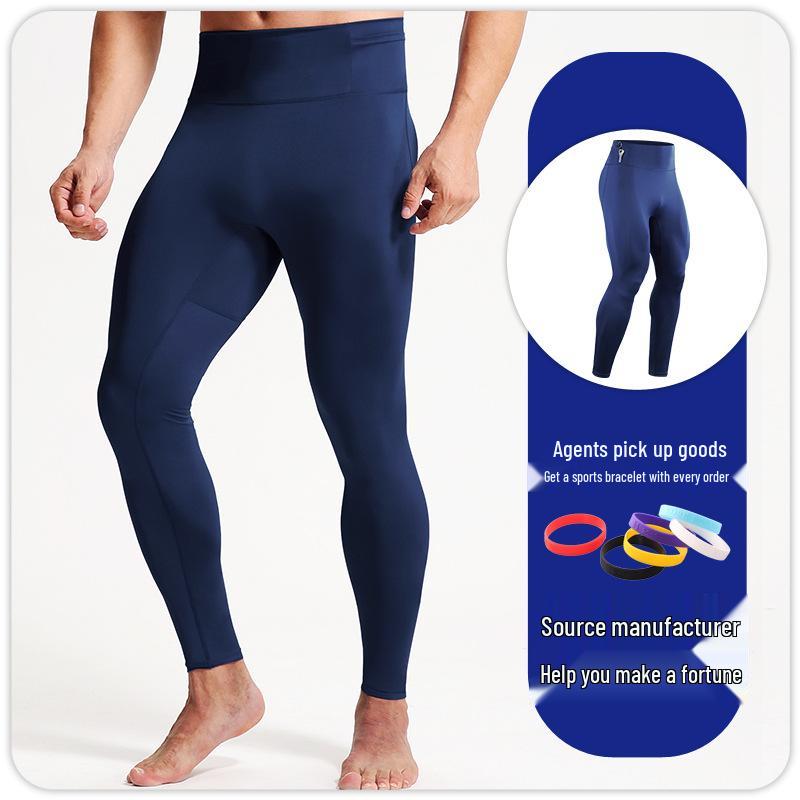 Men's High Waist Zipper Skinny Leggings for Running, Yoga, and Fitness - Warm, Elastic, Autumn/Winter Base Layer Pants