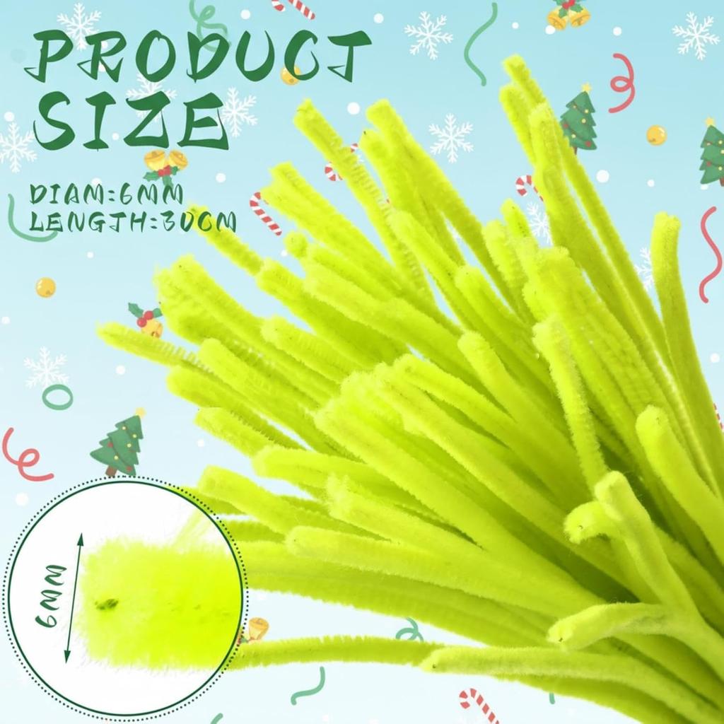 200Pcs Chenille Stems Willow Green Christmas Pipe Cleaners Craft Supplies for DIY Art Projects Christmas Party Decorations
