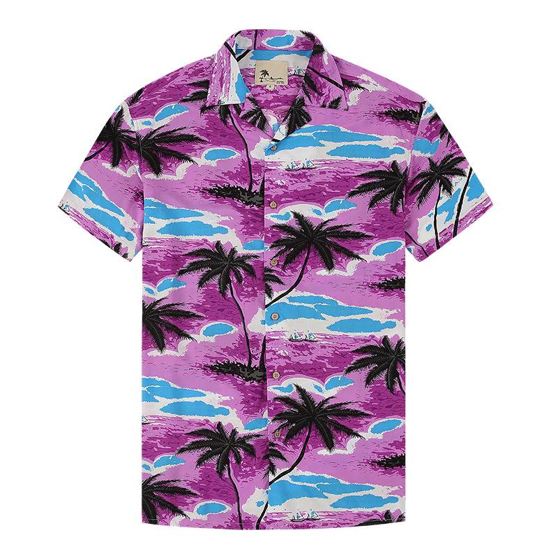 Casual Lar Printed Thin Hawaiian Shirt Men's Short-sleeved Loose Beach Shirt