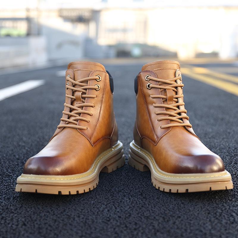 Autumn and winter new Martin boots men's British style high-top retro rhubarb boots velvet thick-soled snow boots 2025