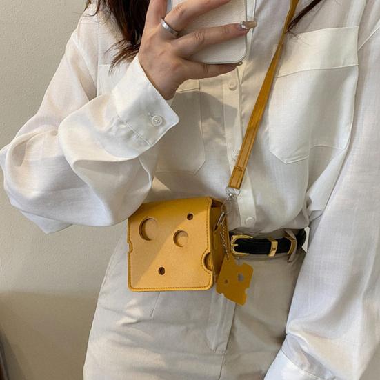 Bolso Bandolera de Bloque de Queso Lindo Triángulo Cuadrado Cartera de Queso Bolso Pequeño Bandolera con Correa Ajustable para Monedas Llaves Pintalabios