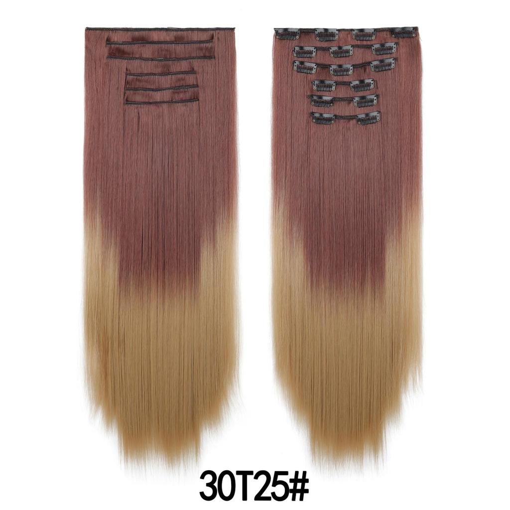 Ensemble de 6 Pièces Postiche Clip In Extensions de Cheveux 24 pouces Long Cheveux Raides Tête Complète Couleur Dégradée Ombrée Aspect Naturel Usage Quotidien