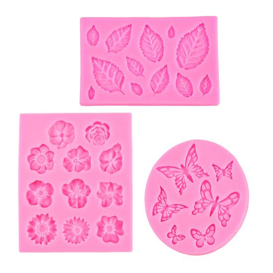 Yousheng 3Pcs Flower Leaf Butterfly Silicone Mold for Cake Decorating DIY Chocolate Candy Fondant Craft Baking Mold Flexible Easy Release Jelly
