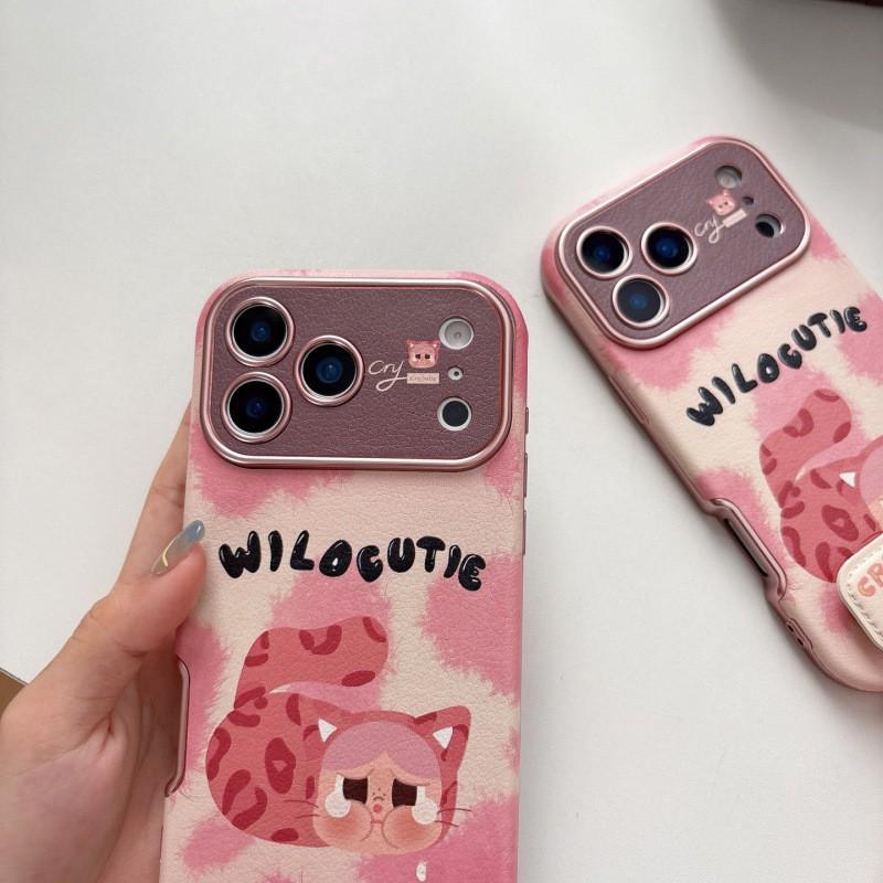 Pink Leopard Print Crying Doll Phone Case IPhone 17 Pro Max 16 15 14 With Kickstand Or Lanyard TPU Soft Cover